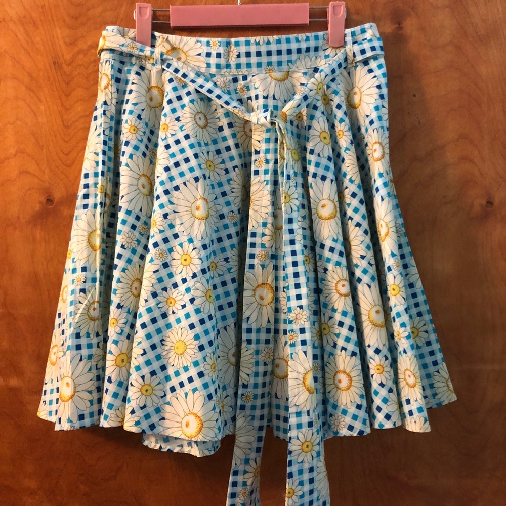 Gingham Daisy Print Full Circle Skirt by Hell Bunny *Pockets!* Unworn LG
